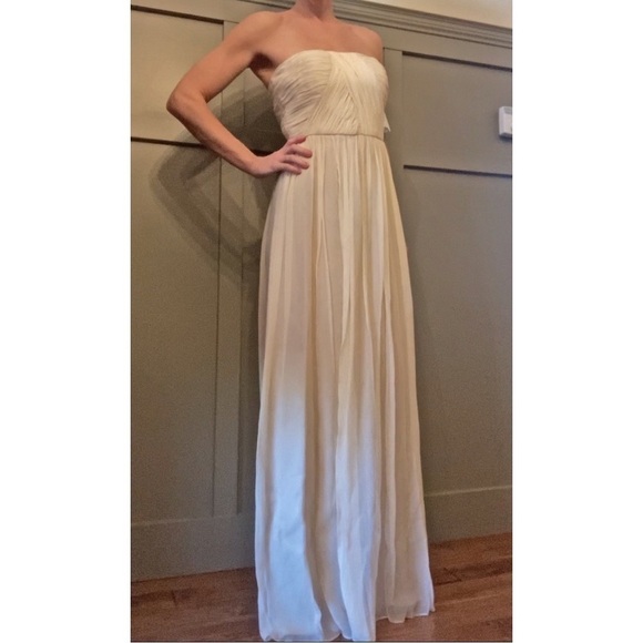 DONNA Morgan 100% Silk Chiffon Maxi Dress Bridesmaid Candlelight Size 4 New NWT - Picture 3 of 15